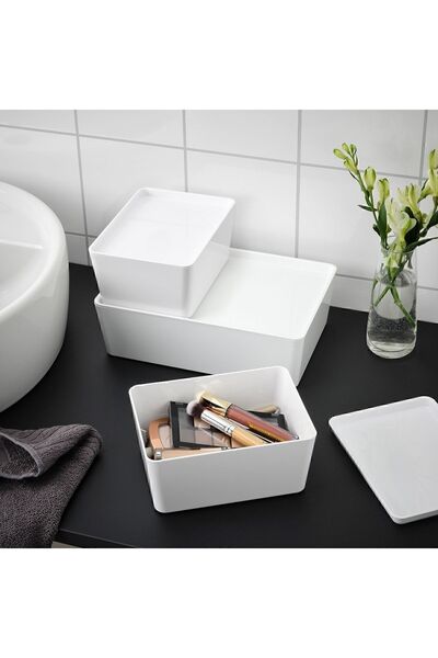 IKEA Kuggis 3'lü Kutu Seti, Çok Amaçlı Organizer Kapaklı Kutu Seti Beyaz