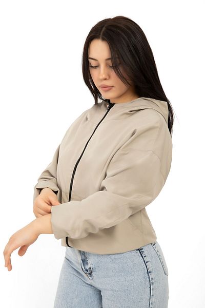 Royalside Γυναικείο αδιάβροχο Oversize Stone Hooded - Αδιάβροχο και αντιανεμικό με τσέπες και επένδυση