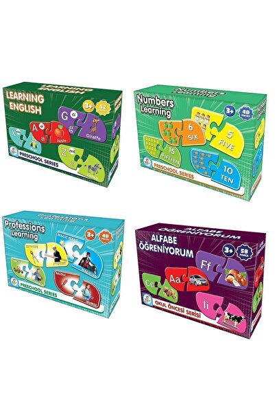 LAÇO KİDS 4 lü Okul Öncesi Eğitim Seti - Zeka Geliştirici - İngilizce-Sayılar-Alfabe-Meslekler