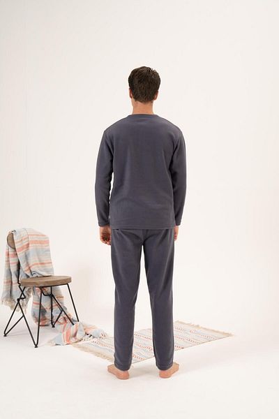 Estiva Men's Fleece Pajama Set - Winter, Buttoned Collar