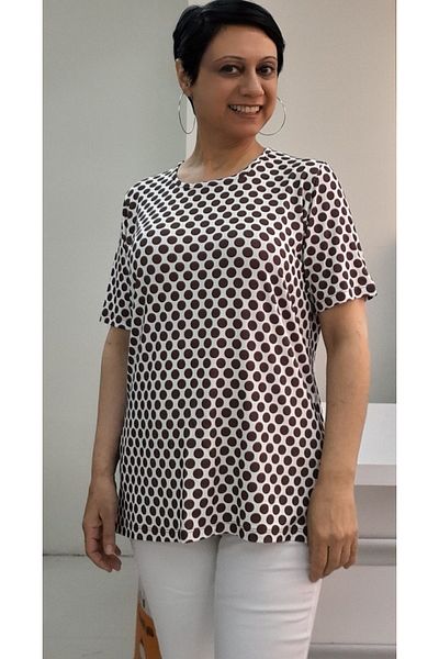 Mertcan Butik Brown polka dot short sleeve combed viscose t-shirt