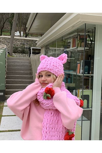 ALM Plush Knitted Cat Beanie Hat