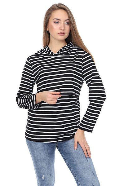 Luvmabelly Myra3520 Черен раиран суитшърт с качулка за кърмене