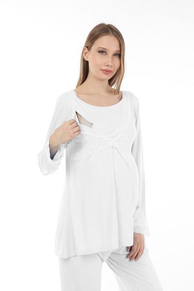 Luvmabelly Myra9705 Lace Breastfeeding Maternity Pajama Set -ecru