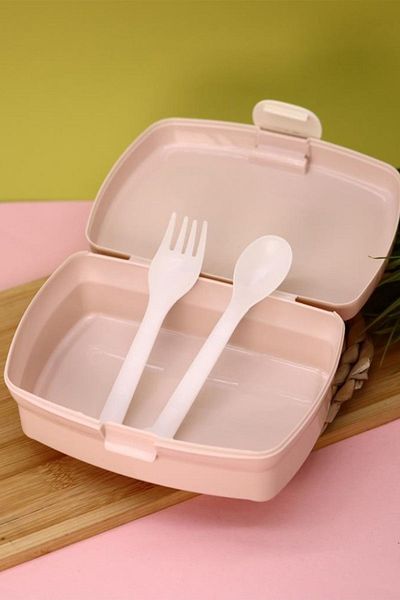 Ecrou Pink Cute Rabbit Fork Rectangular Feeding and Storage Container