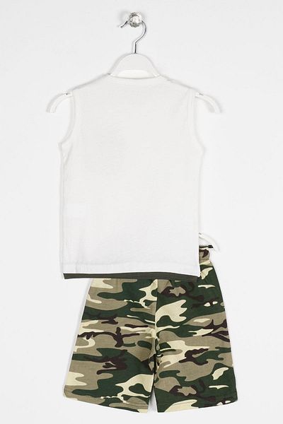 zepkids Crew Neck Zero Sleeve Camouflage Printed Pocket Ecru Color Boy's Capri Suit