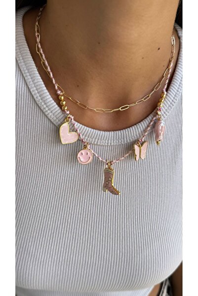 jewine studio سحر الوردي وسلسلة الصلب قلادة مزدوجة