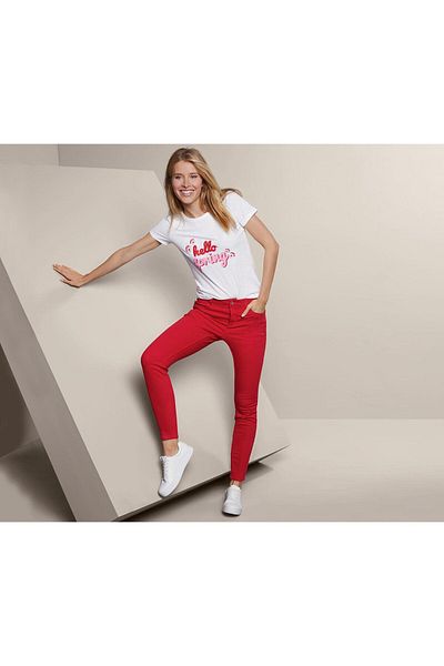 Tchibo Women Slim Fit Plain Skinny Pants, Red