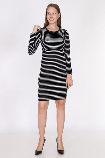 Luvmabelly 5750 - Rochie de alăptare cu mânecă lungă în dungi negre