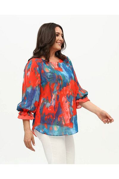 TIAJOVEN Colorful Patterned Lined Chiffon Blouse Plus Size
