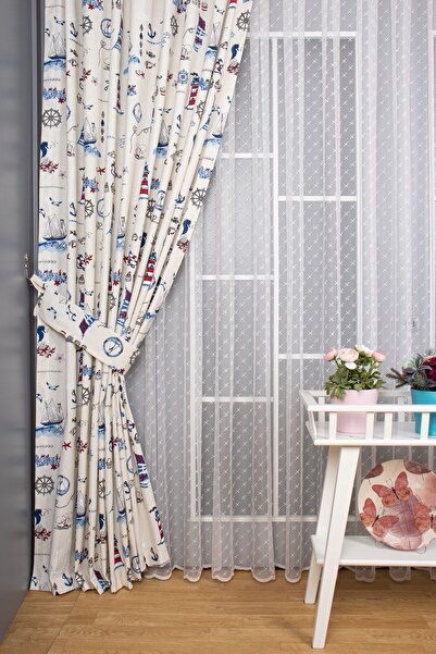 Perdelit Denizci Çocuk Odası Duck Fon Perde ( Yan Pileli 1 Takım 2 Adet )