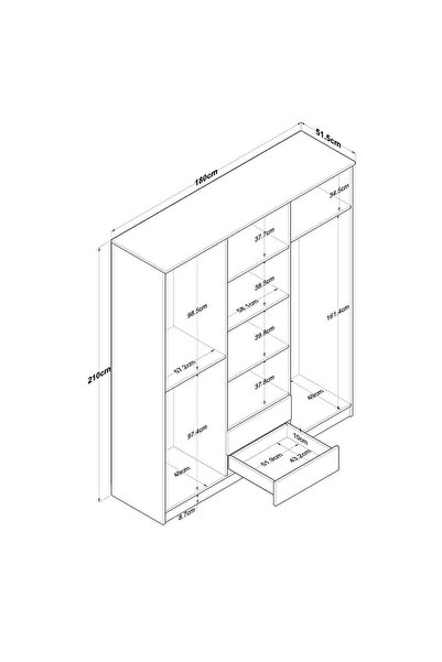Rani Mobilya Rani Ba113 Geniş Gardırop Elbise Dolabı 6 Kapaklı 2 Çekmeceli 5 Raflı 3 Askılı Sepet Ceviz - Beyaz