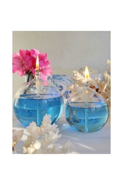 Kandillo Mavi Kandil Yağı Kokusuz Dumansız Iç Mekan Gaz Lambası Yakıtı 400 ml 1 Metre Fitil