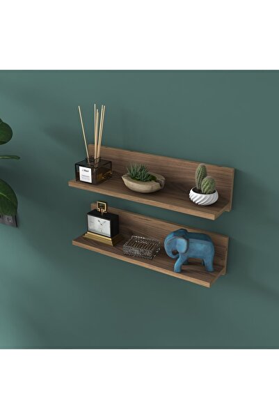 Rani Mobilya Rani E18 Dekoratif 2 Li Duvar Rafı Minyatür Ceviz