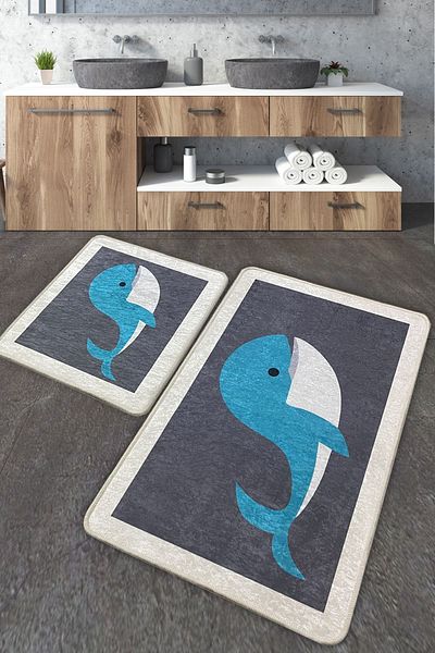 Chilai Home Washable 2-Piece Delfino Bath Mat Non-Slip Base Djtbath Set
