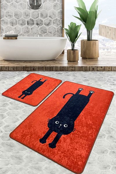 Chilai Home Set de 2 covoare de baie confortabilă Set de toaletă cu bază anti-alunecare