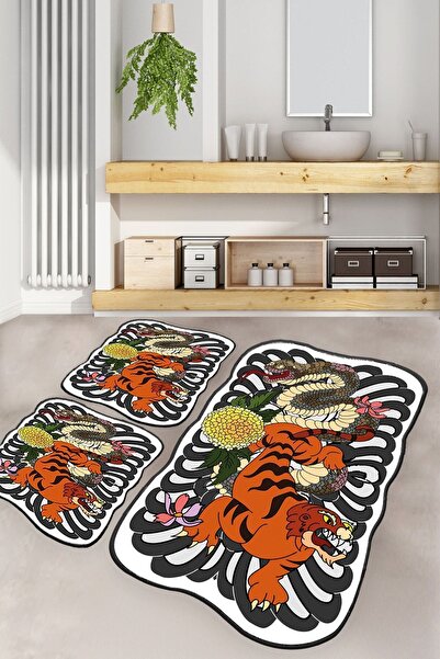 Chilai Home Wıld Anımals 3'lü Set Banyo Halısı Banyo Paspası
