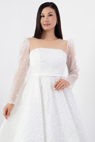 PULLIMM Sequin Tulle Detailed Chest Tulle Dress - Ecr5809