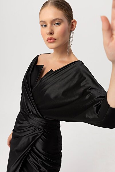 Sarı Etiket Σχέδιο βραδινό φόρεμα με μανίκια νυχτερίδας