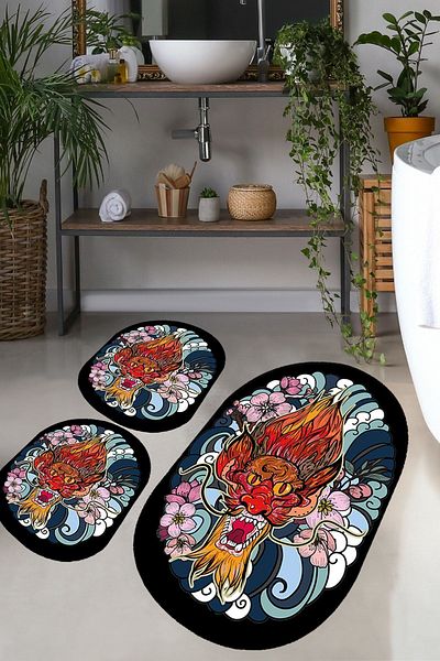 Chilai Home Lakıngo 3-Piece Bathroom Set: Carpet, Mat and Djtbath
