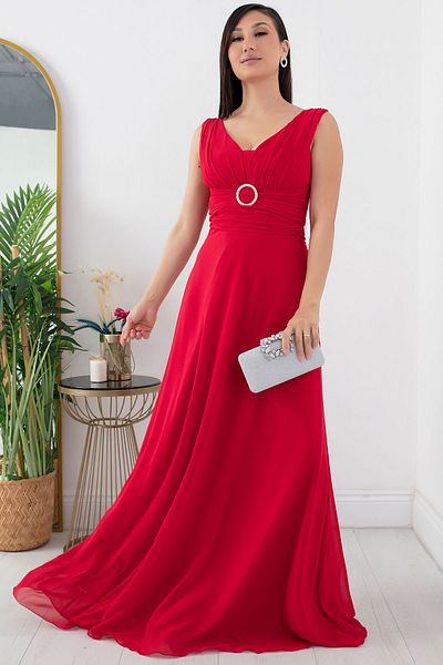 PULLIMM Rochie de seara din sifon cu decolteu in V - talie adunata si inchidere cu catarama 13454