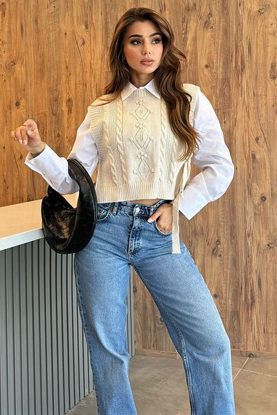 GÜLSELİ Knitwear Sweater - Cream Color, Side Tie