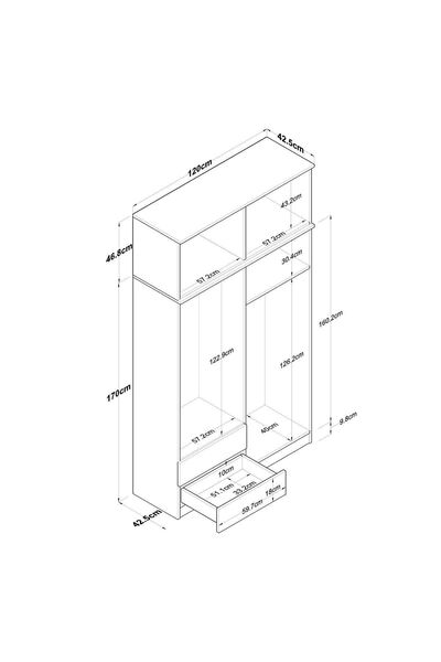 Rani Mobilya Rani Ba121 Geniş Gardırop Elbise Dolabı 8 Kapaklı 2 Çekmeceli 1 Raflı 2 Askılı Sepet Ceviz - Beyaz