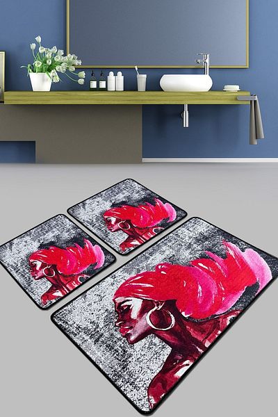 Chilai Home Set de baie Pink Haar – Set de toaletă cu 3 degete Rust și bază anti-alunecare
