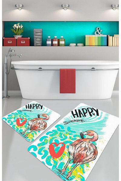 Chilai Home Πολύχρωμο Happy Flamingo Πλενόμενο Κάλυμμα Μπάνιου για 2 Άτομα