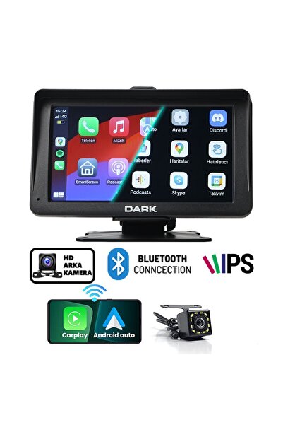Dark 7" Taşınabilir, Kablosuz Apple CarPlay  Android Auto Airplay Android Cast  Araç Ekranı