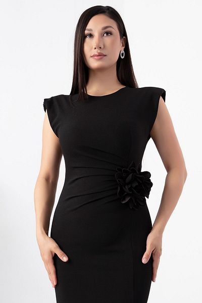 PULLIMM Rochie creponată - Umăr căptușit și detaliu trandafir NY4407