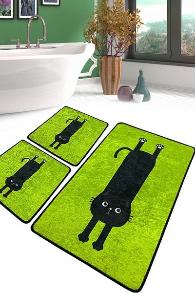 Chilai Home Comfort Green Bathroom Rug Set of 3 Bathroom Rug Mat Washable Non-Slip Djtbanyo