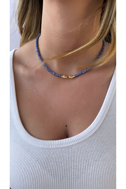 jewine studio Çizgili Mavi Boncuklu Balık Figürlü Tasarım Kolye