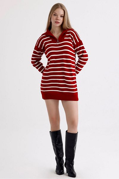 MD trend Guler cu fermoar Tricoturi supradimensionate cu dungi Pulover rochie pentru femei