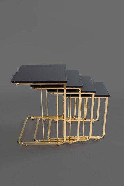 Veys Sehpa Tekerlekli Gold 4 Lü Zigon Sehpa - - Yan Sehpa