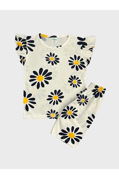 Fil Kids Set de pijamale de vară din bumbac cu imprimeu floral pentru fete - mâneci scurte și mâneci cu volane