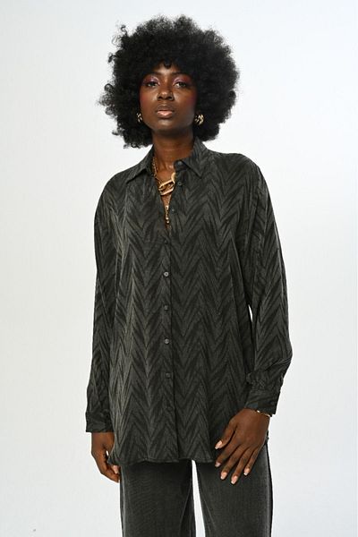 Orfeo Negro Anthracite Color Patterned Oversize Women's Shirt