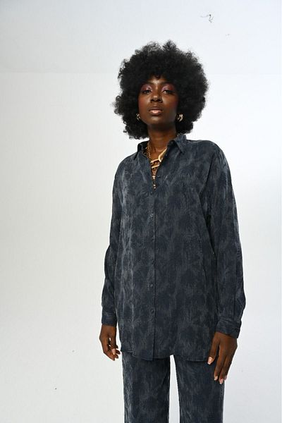Orfeo Negro Γυναικείο πουκάμισο Oversize με μπλε ναυτικό σχέδιο