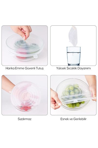 COZY SENSE 6 Pieces Silicone Lid Refrigerator Pan Cookware Storage Container Freshness Preserving Lid