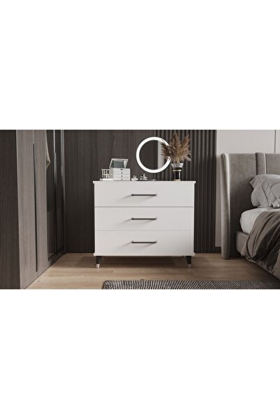 yılwood Şifonyer Üç Çekmeceli Aynalı (PARLAK BEYAZ)