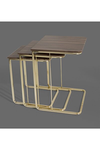 Veys Sehpa Gold 3 Lü Amor Zigon Sehpa - Orta Sehpa - Yan Sehpa