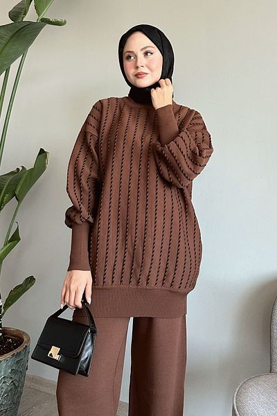 InStyle Σετ Πλεκτά Bitter Brown - Παντελόνι κάθετης ραφής