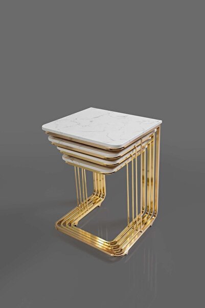 Veys Sehpa Tekerlekli Gold 4lü Zigon Sehpa