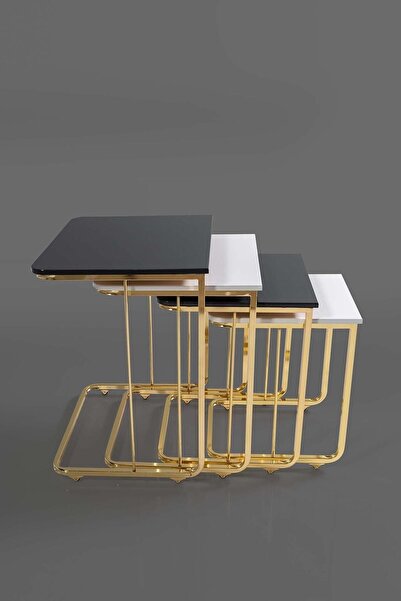 Veys Sehpa Tekerlekli Gold 4 Lü Zigon Sehpa - - Yan Sehpa