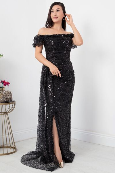 PULLIMM Kalp Yaka Pul Payet Tül Elbise ECR5350
