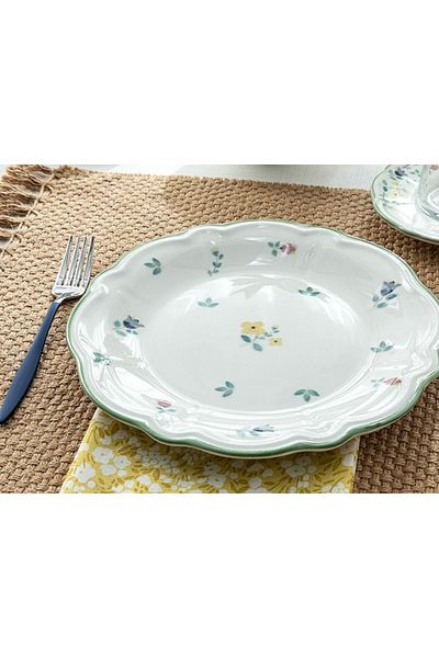English Home Daisy Porcelain Breakfast Set for 2 People - Green, Yellow, Pink, Blue