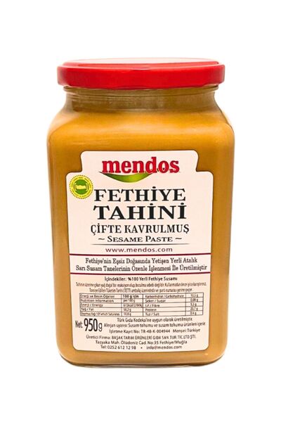 MENDOS Yerli Fethiye Susamından Coğrafi Işaretli, Taze -çifte Kavrulmuş Fethiye Tahini 950 gr (CAM KAVANOZ)