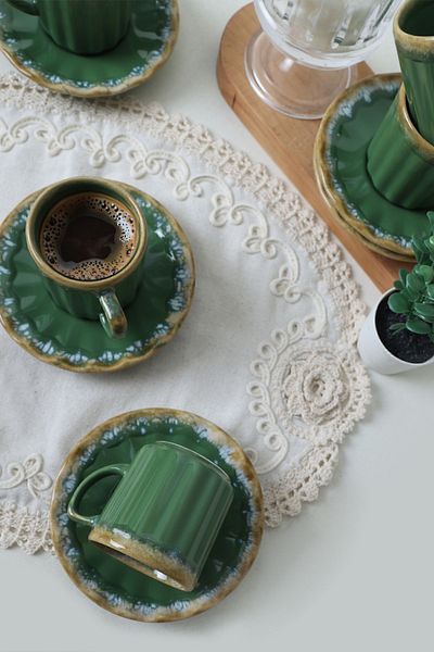 Keramika Shizen Green Sirius - Set de cafea Q42 pentru 6 persoane 12 piese