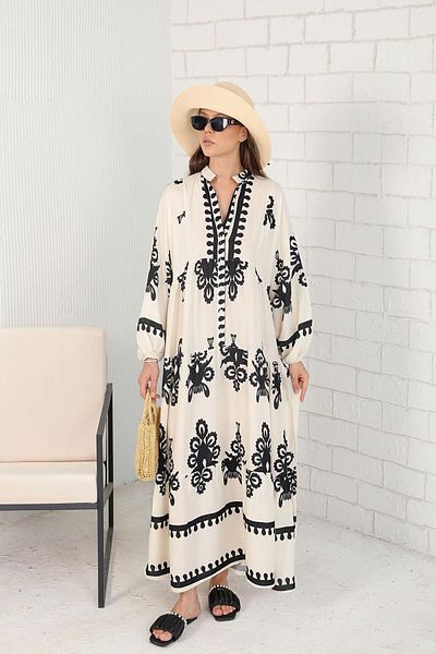 BRZ COLLECTION Rochie de damă din viscoză - cu model, negru crem