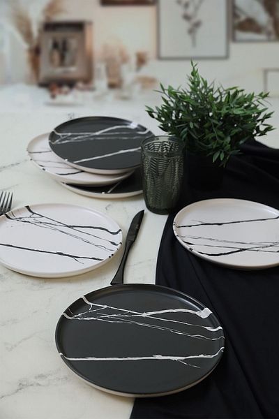 Keramika 22 Cm 6 Pieces Marble Cake Plate - 17950-51